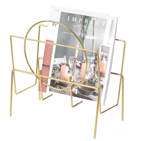 Fabulaxe Gold Metal Modern Decorative Freestanding Floor Magazine Book Rack Storage Holder QI004069